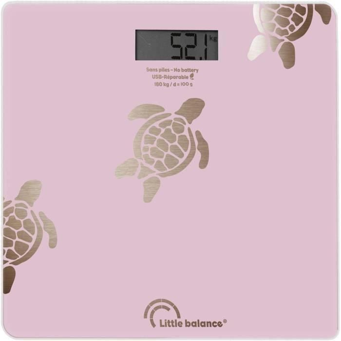 Báscula personal - LITTLE BALANCE - 8729 - Tortugas doradas metálicas - Reparable por USB - 180 kg / 100 g - Rosa