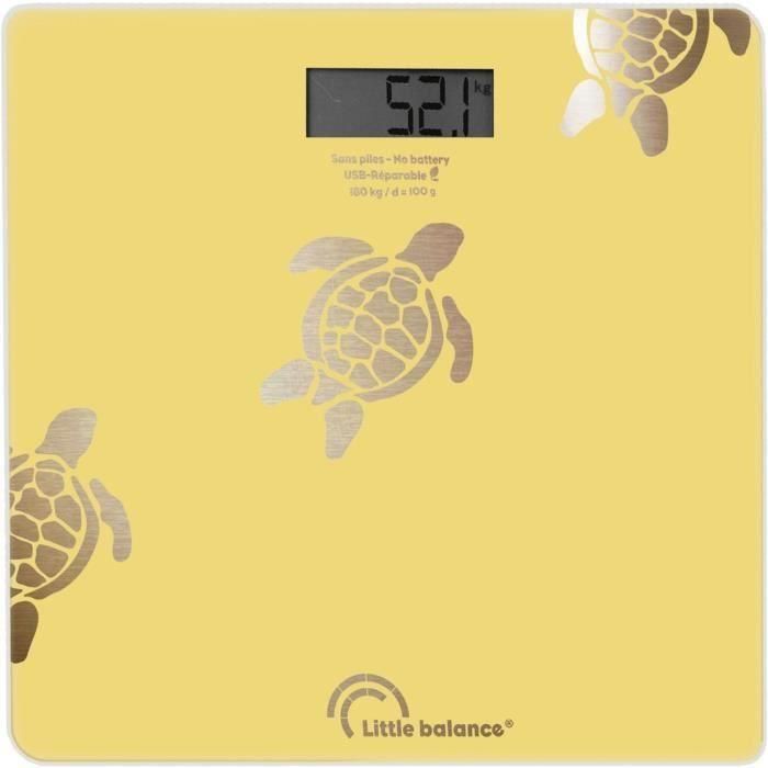 Báscula personal - LITTLE BALANCE - 8731 - Tortugas de arena metálicas - Reparable por USB - 180 kg / 100 g - Amarillo