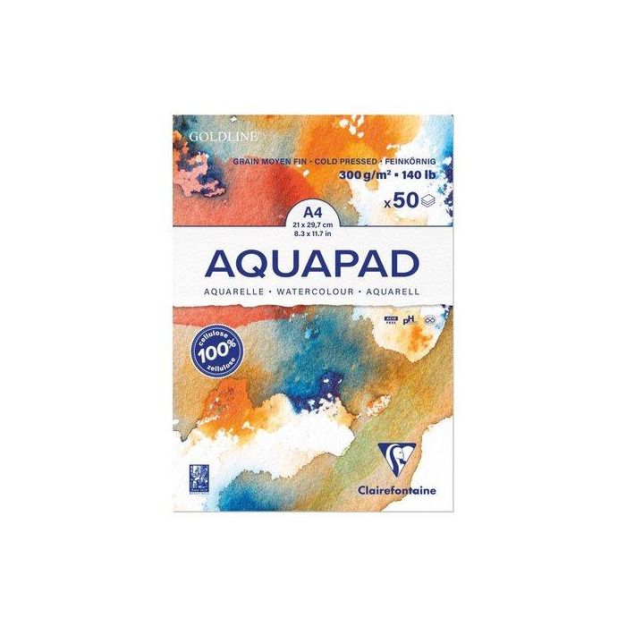 Bloc De Dibujo Clairefontaine Aquapad Encolado Blanco Grano Medio-Fino Tecnicas Humedas A4 300G 50H (Set de 3)
