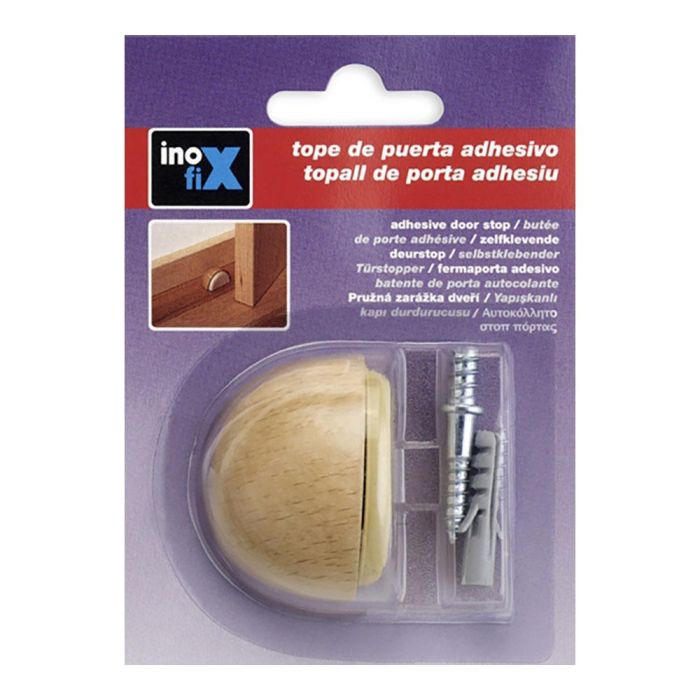 Inofix Tope de puerta adhesivo y tornillo, madera/caucho, color haya, para puertas de interior 1 Inofix Tope de puerta adhesivo y tornillo, madera/caucho, color haya, para puertas de interior 1