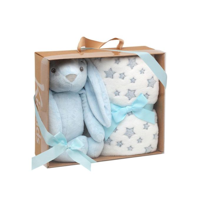 Conejo De Peluche Azul Con Mantita De Estrellas 3