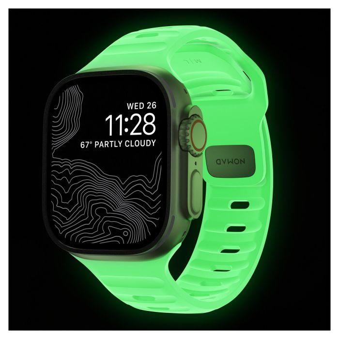 Nomad Sport Band para Apple Watch Series 9 / Ultra (46mm/49mm) - Glow - Correa Deportiva Ajustable de Caucho Verde Claro 1
