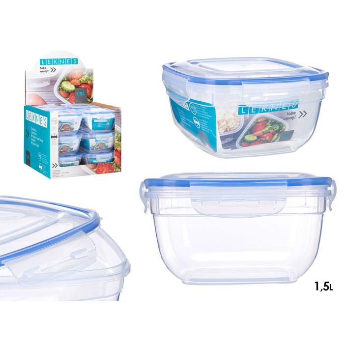 Leknes Fiambrera Cuadrada Hermética Tapa Azul 1500 ml Plástico Polipropileno 17 x 10 x 17 cm (Set de 12) Leknes Fiambrera Cuadrada Hermética Tapa Azul 1500 ml Plástico Polipropileno 17 x 10 x 17 cm (Set de 12)