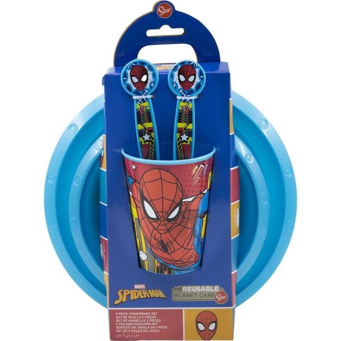 Spiderman CZ11313 Set de Comida Fácil 5 Piezas Infantil: Plato, Bol, Vaso, Tenedor y Cuchara Libre BPA para Niños +4 años 1 Spiderman CZ11313 Set de Comida Fácil 5 Piezas Infantil: Plato, Bol, Vaso, Tenedor y Cuchara Libre BPA para Niños +4 años 1