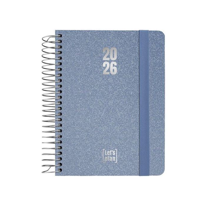 Agenda Anual (2026) Grafoplas Metallic Espiral Tapa Extradura Con Goma A6 150X120 S/V Azul