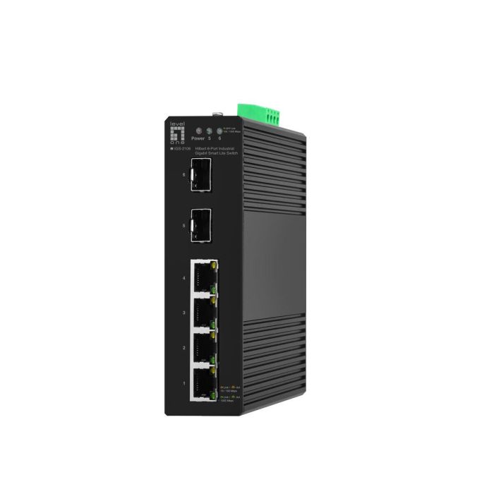 LevelOne IGS-2106 Switch Gestionado L2, 6 Puertos (4x Gigabit Ethernet RJ45, 2x SFP), Industrial IP30, Negro