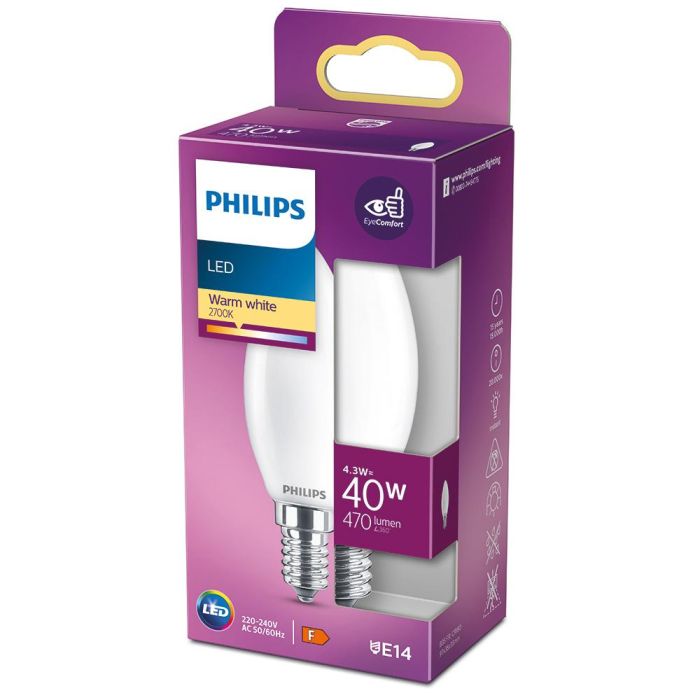 Bombilla vela led e14 4,3w 470lm 2700k luz calida ø3,5x9,7cm. philips 1