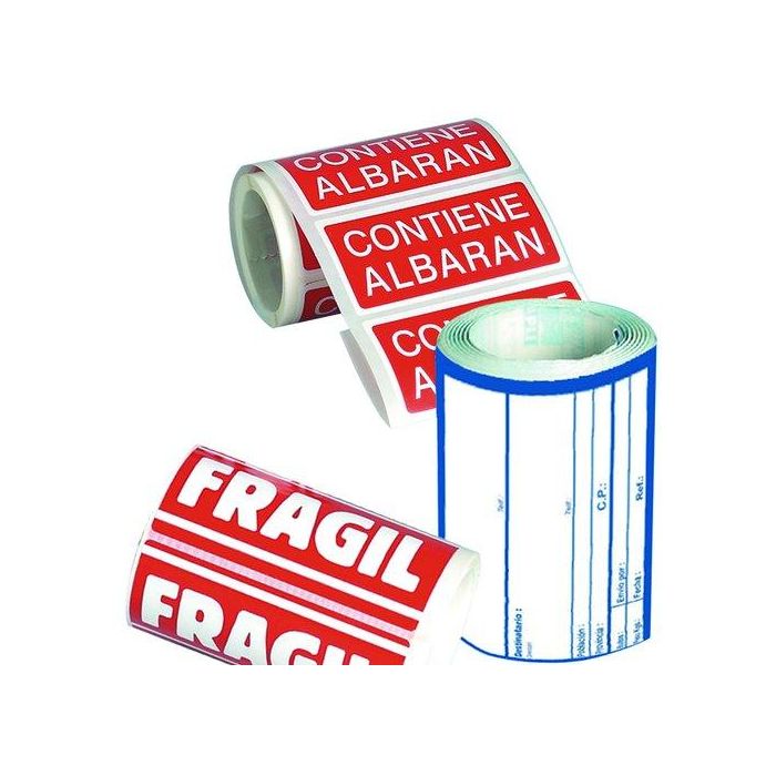 Apli Etiquetas Adhesivas para Envío 'Contiene Albarán' Rojas 50x100 mm, Rollo con 200 Unidades