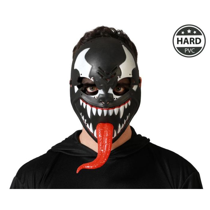 Máscara Villano Negra Con Dientes Y Lengua Roja Pvc Rígido