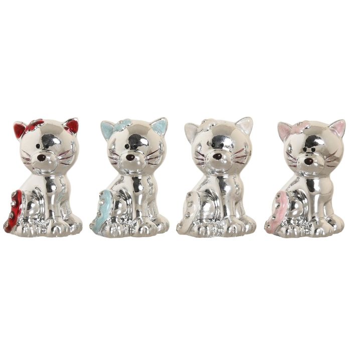 DKD Home Decor Figura Gato Resina Acrílico Beige Rosa Azul Celeste Rojo 3 x 5 x 3 cm