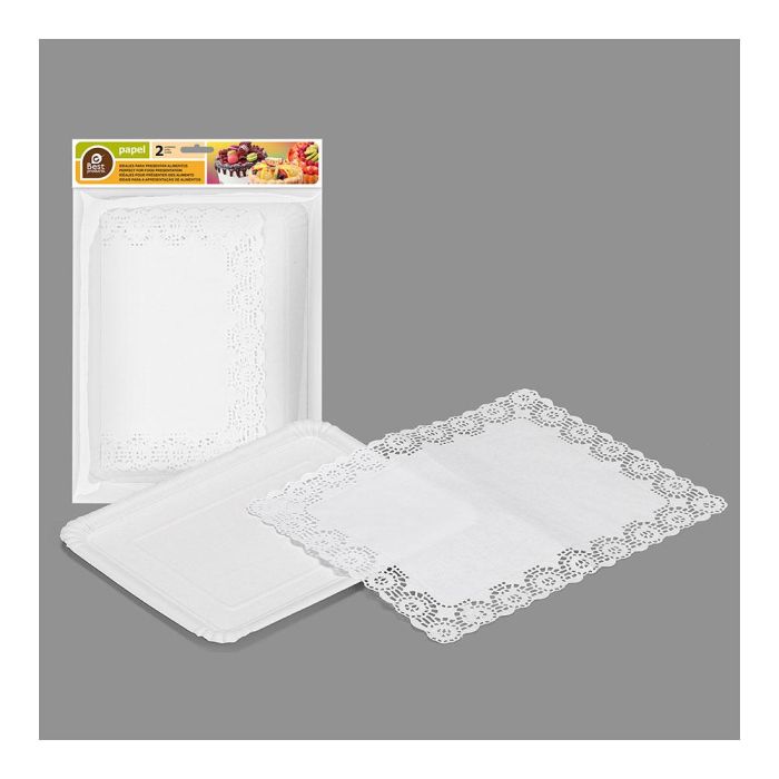 Best Products Bandeja con blonda rectangular 22x28cm, 2 unidades, cartón blanco 1