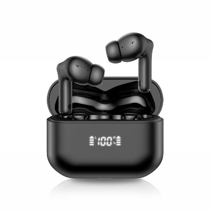 Daewoo Auriculares TWS Inalámbricos Bluetooth 5.4 Negro, Cancelación Activa de Ruido (ANC) y ENC, Pantalla Nivel de Carga, 35mAh auricular, 450mAh estuche