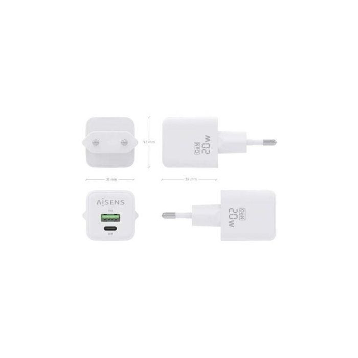 Cargador de Pared Aisens ASCH-20W2P010-W Blanco 20 W (1 unidad) 3 Cargador de Pared Aisens ASCH-20W2P010-W Blanco 20 W (1 unidad) 3