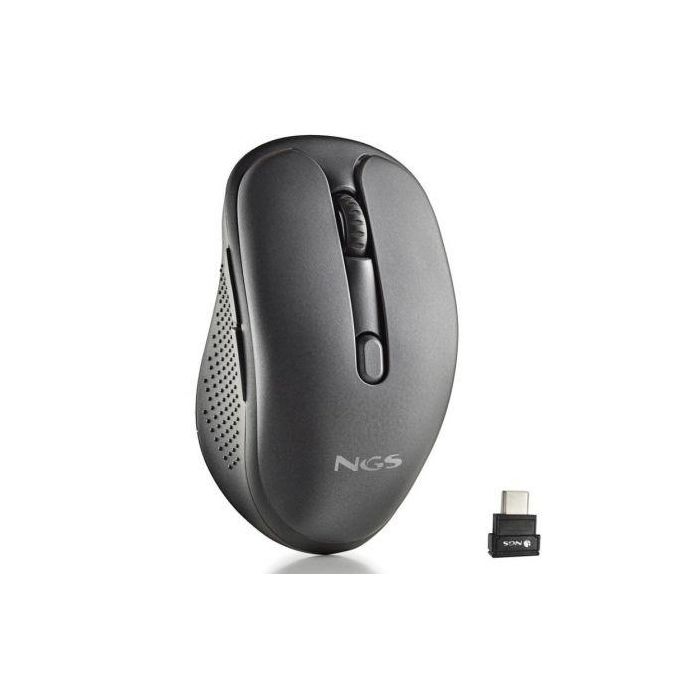 NGS Evo Mix Ratón Inalambrico Multidispositivo USB-C, Bluetooth 5.0, 5 Botones Silenciosos, Láser, Recargable, Hasta 3200 DPI, Negro