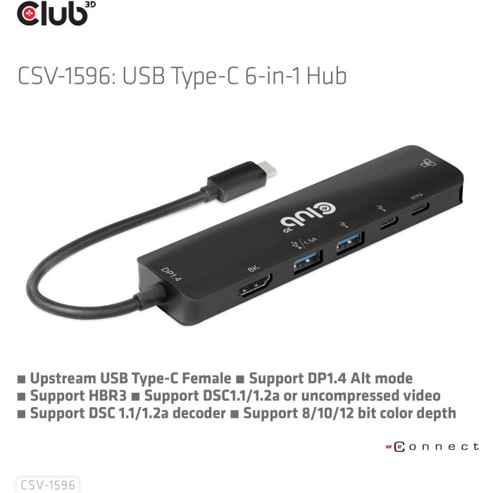Club3D CSV-1596 USB-C Hub 6 en 1 HDMI/2xUSB/2xUSB-C/LAN 4K120Hz PD100W Negro para PC/Mac 4 Club3D CSV-1596 USB-C Hub 6 en 1 HDMI/2xUSB/2xUSB-C/LAN 4K120Hz PD100W Negro para PC/Mac 4