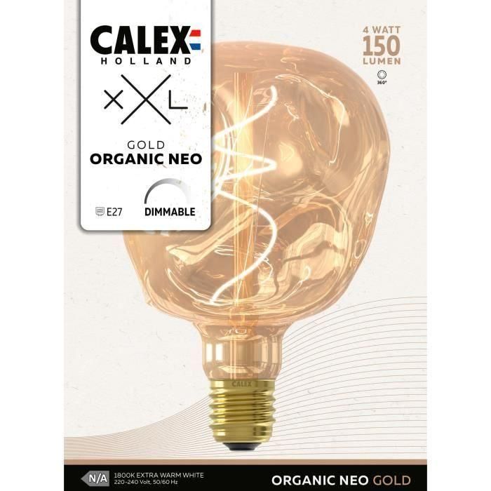 Bombilla LED E27 - CALEX - G125 NEO ORGANIC - Filamento flexible - 4 W - 150 lm - 1800 K - Regulable - Oro 1