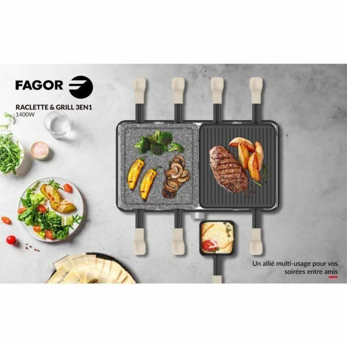 Raclette/Grill - FAGOR - FGRG8 - 8 personas - Piedra para cocinar - 1400W - Termostato regulable 1