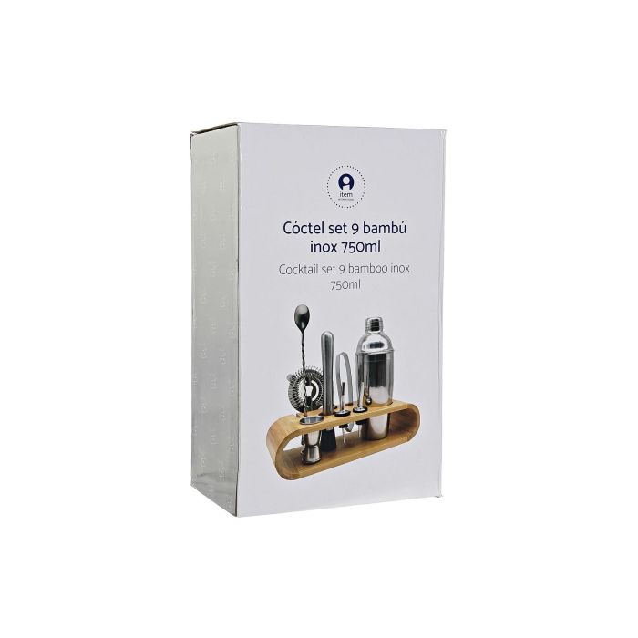 DKD Home Decor Set de 9 Coctelera Dorado Acero Inoxidable Bambú 9 x 25 x 9 cm 1