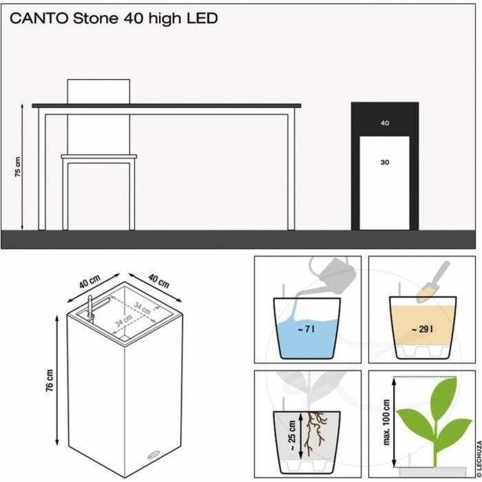 Macetero LECHUZA Canto Stone Column 40 - kit LED completo, gris piedra 3