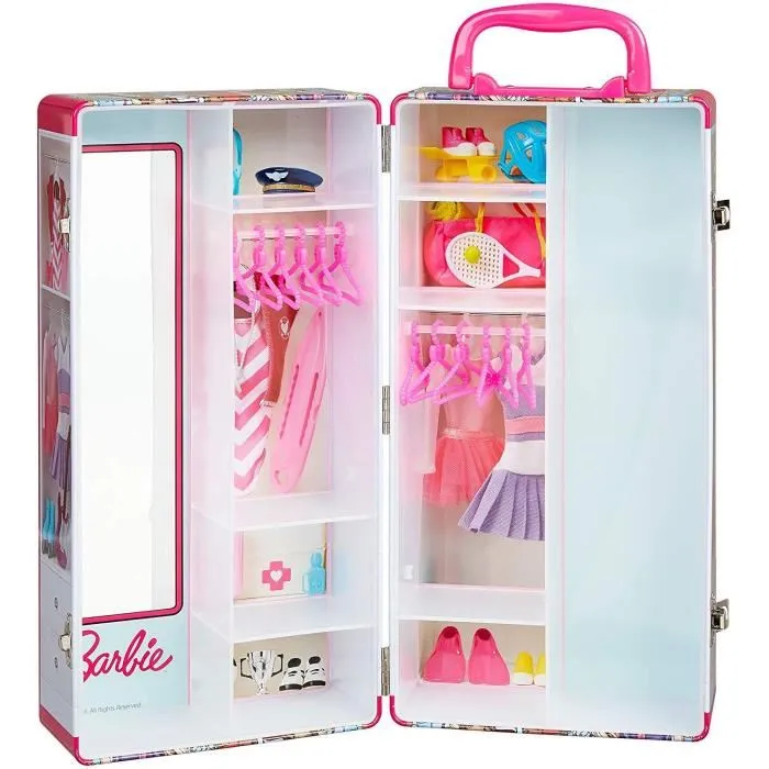 Barbie Maletín de Gabinete para Muñecas con Espejo y Rieles para Guardar Ropa y Accesorios, Incluye 12 Perchas 0 Barbie Maletín de Gabinete para Muñecas con Espejo y Rieles para Guardar Ropa y Accesorios, Incluye 12 Perchas 0