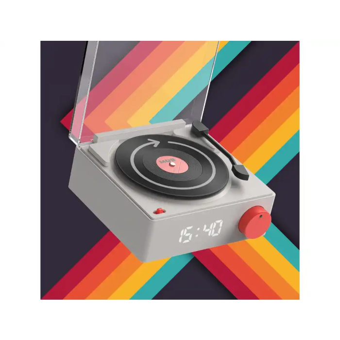 Wondee VS-80 Altavoz Despertador Vinilo Retro Grey con Bluetooth, Aux, Tarjeta SD, 5W, 8h Batería 4