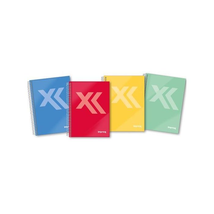 IMPREX Cuaderno Espiral Tapa Forrada A5 80H 90 Gr Cuadrícula 4x4 Colores Surtidos (Amarillo, Azul, Rojo, Verde) Pack 4 Unidades (4 Unidades)