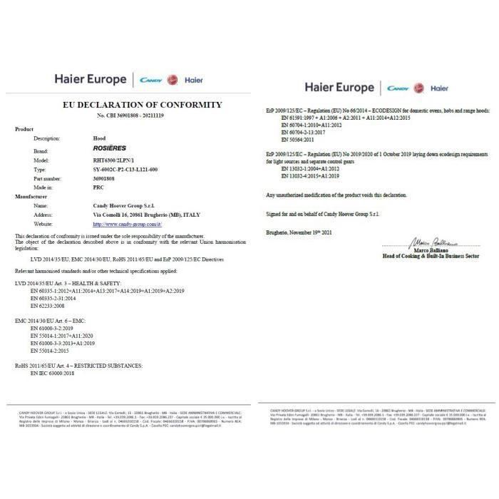 Rosieres RHT6300/2LPN/1 Campana extractora 4 Rosieres RHT6300/2LPN/1 Campana extractora 4