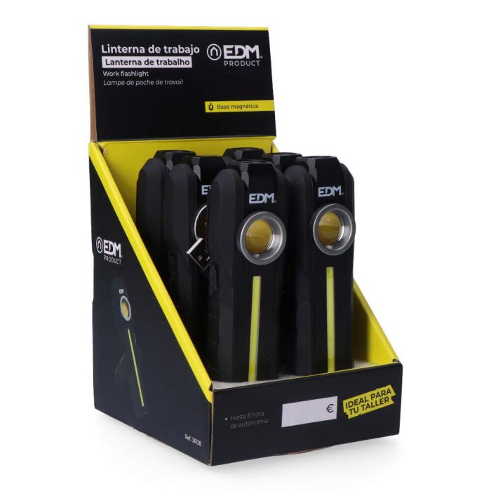 Edm Linterna de trabajo LED COB 200lm + 200lm + spot superior 50lm, recargable USB-C, base magnética y gancho, 8h autonomía 8 Edm Linterna de trabajo LED COB 200lm + 200lm + spot superior 50lm, recargable USB-C, base magnética y gancho, 8h autonomía 8