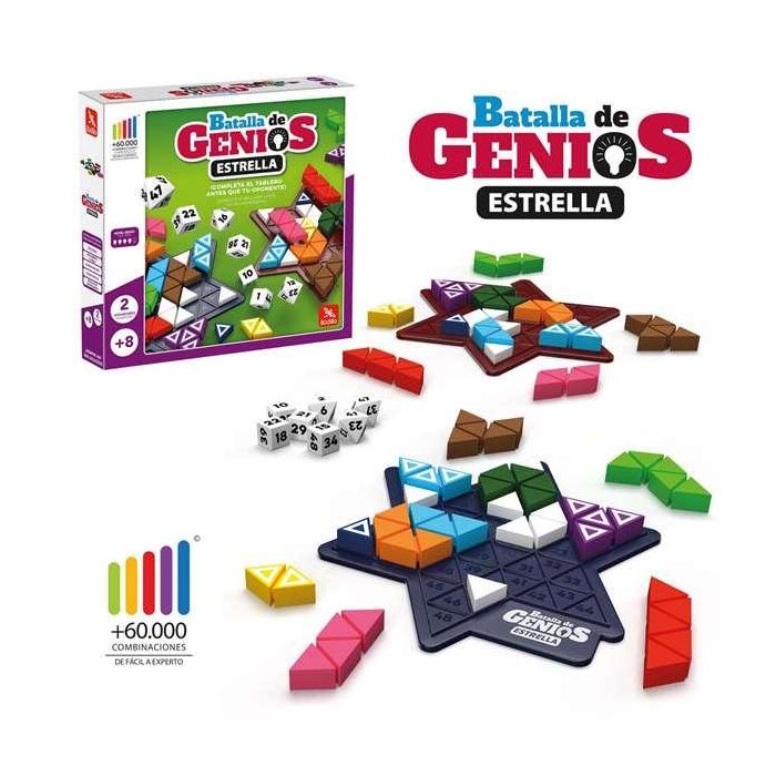 Juego batalla de genios estrellas. ¡desafíos más difíciles! 22 piezas de madera, 14 piezas bloqueadoras 7 dados, 2 tableros, reglas de juego. 2 Juego batalla de genios estrellas. ¡desafíos más difíciles! 22 piezas de madera, 14 piezas bloqueadoras 7 dados, 2 tableros, reglas de juego. 2