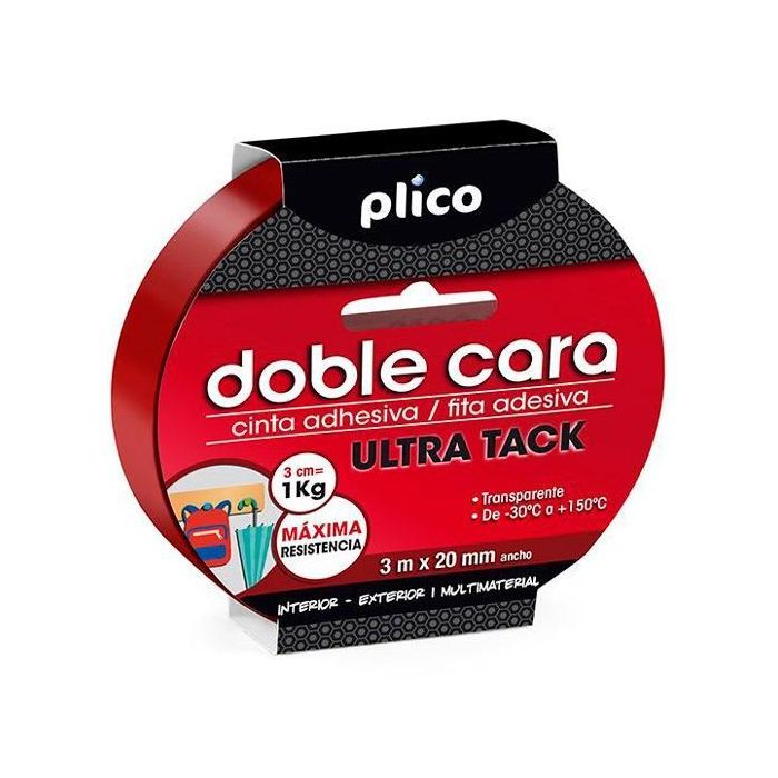 Plico Cinta Adhesiva Transparente Doble Cara Ultra Tack Multimateriales Rollo 20 mm X 3M Plico Cinta Adhesiva Transparente Doble Cara Ultra Tack Multimateriales Rollo 20 mm X 3M