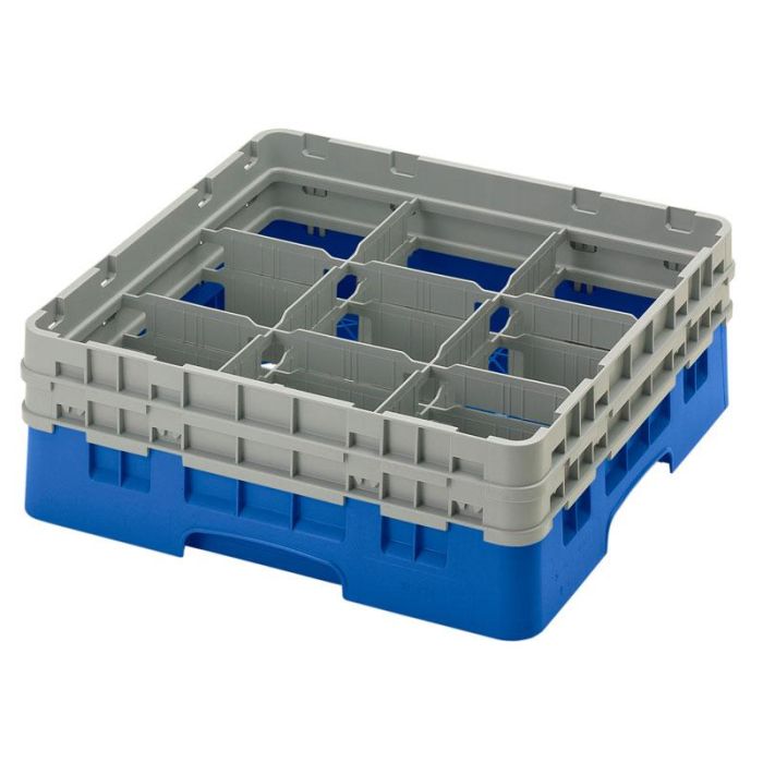 CAMBRO - 9S434-186 - Cesta de lavado 9 comp. 2 alturas - 14,8 cm Ø máx. - alt. máx. 13,5 cm - 50 x 50 x 18,4 cm - Azul marino
