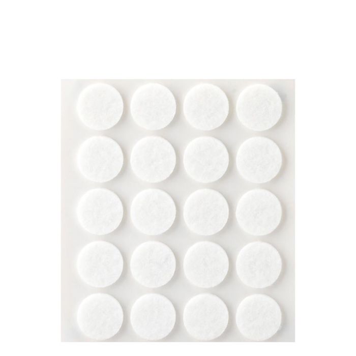 Inofix Plasfix - Pack 20 fieltros blancos sintéticos adhesivos Ø17mm, lana acrílica, protegen suelo y silencian ruido