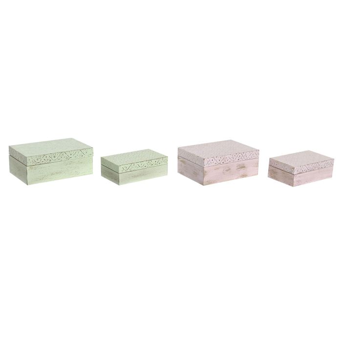Joyero Shabby DKD Home Decor Rosa Verde 10 x 6 x 15 cm Set de 2 (4 Unidades)