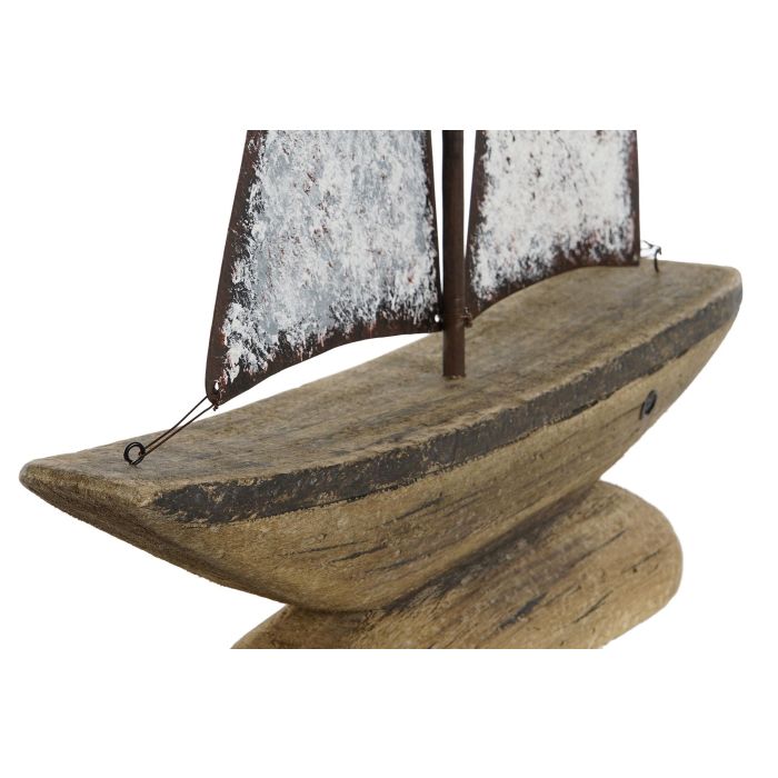 Figura Decorativa Home ESPRIT Blanco Natural Velero Acabado envejecido 35,3 x 8 x 46,5 cm 1