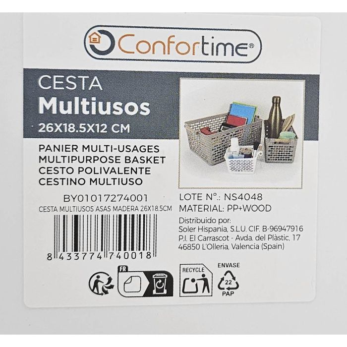 Confortime Cesta Multiusos con Asas de Madera, 30.5 cm Largo x 19 cm Ancho x 12.5 cm Alto (24 Unidades) 10