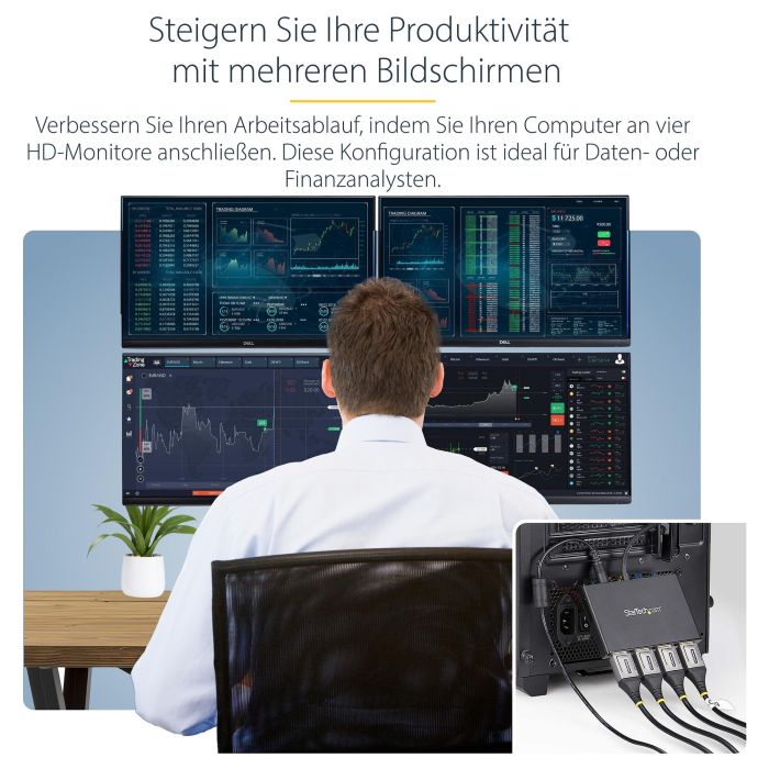 StarTech MST HUB - Adaptador de 4 Puertos DisplayPort 1.2, 4x DisplayPort 1080p, Windows, Negro