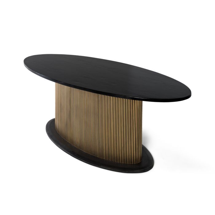 Giner Y Colomer Mesa de Comedor Ovalada con Tapa de Madera de Mango y Base Dorada 220 cm 2
