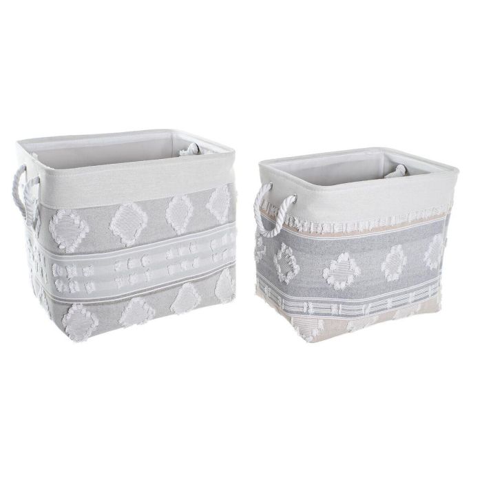 Cesta Boho DKD Home Decor Gris Blanco 35 x 40 x 45 cm Set de 2