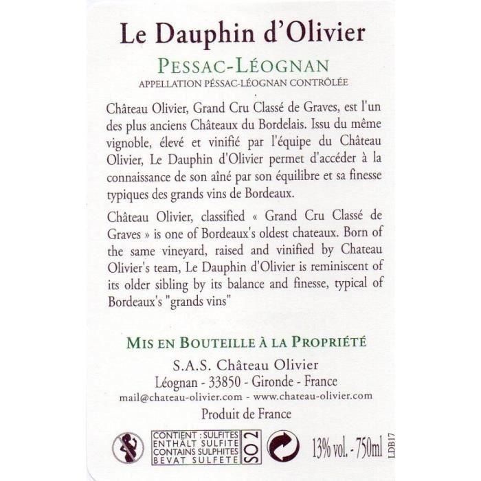 Olivier Dauphin 2016 Pessac-Léognan - Vino tinto de Burdeos 2 Olivier Dauphin 2016 Pessac-Léognan - Vino tinto de Burdeos 2