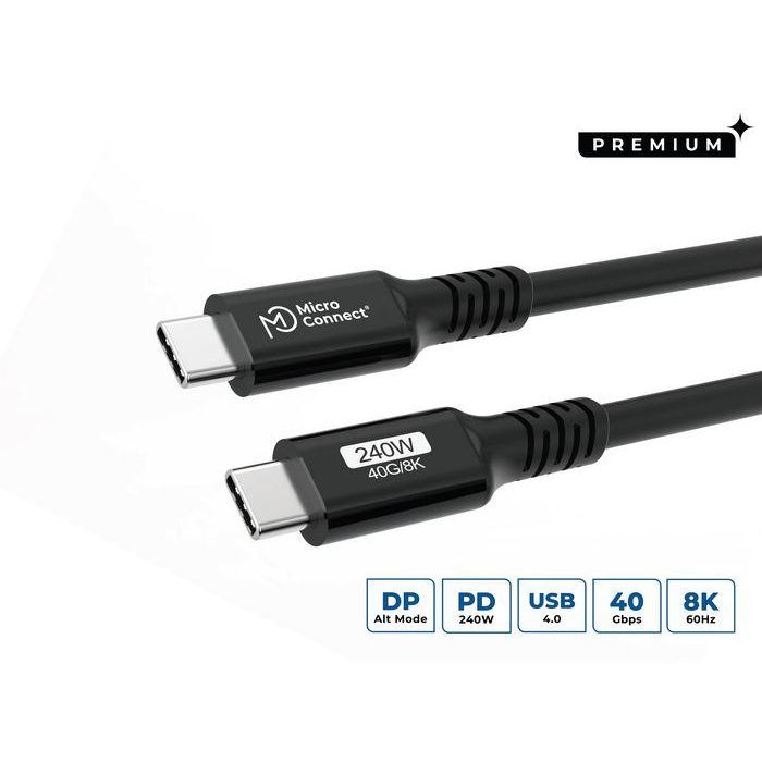 MicroConnect Cable USB-C Premium de 3m, 240W, 40Gbps USB4 Gen 3x2, Carga Rápida, Vídeo 8K Ultra HD