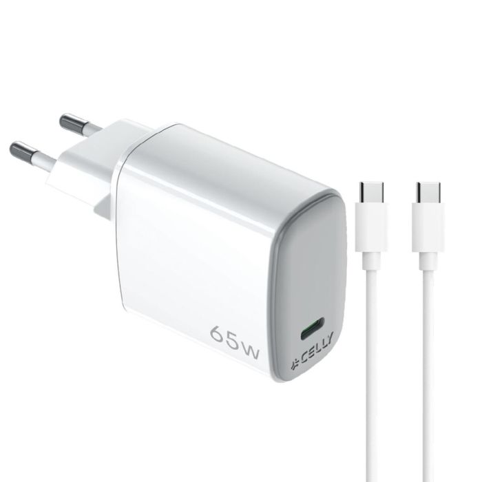 Cargador de Pared Celly UPTC1USBC65WCTC Blanco 0 Cargador de Pared Celly UPTC1USBC65WCTC Blanco 0
