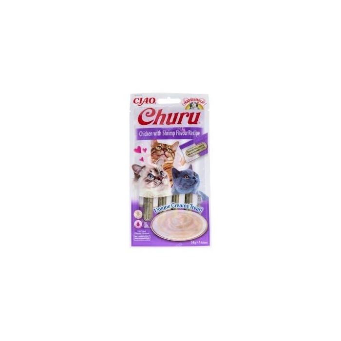 CHURU VET Churu Receta de Pollo con Gamba, Snack Lickable para Gatos, 4 Sticks de 14g