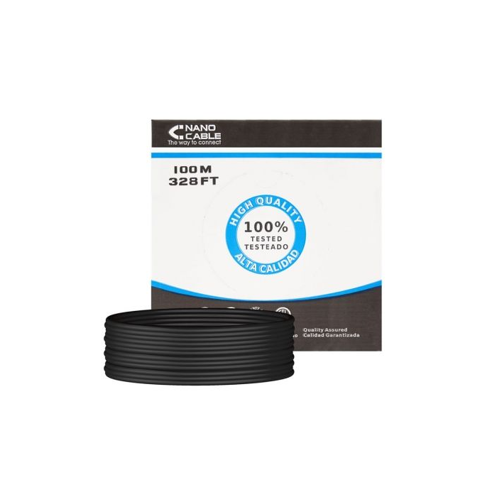 Nanocable 10.20.0302-EXT-BK Bobina Cable de Red RJ45 UTP Exterior Cat.5e Rígido Impermeable Negro 100m
