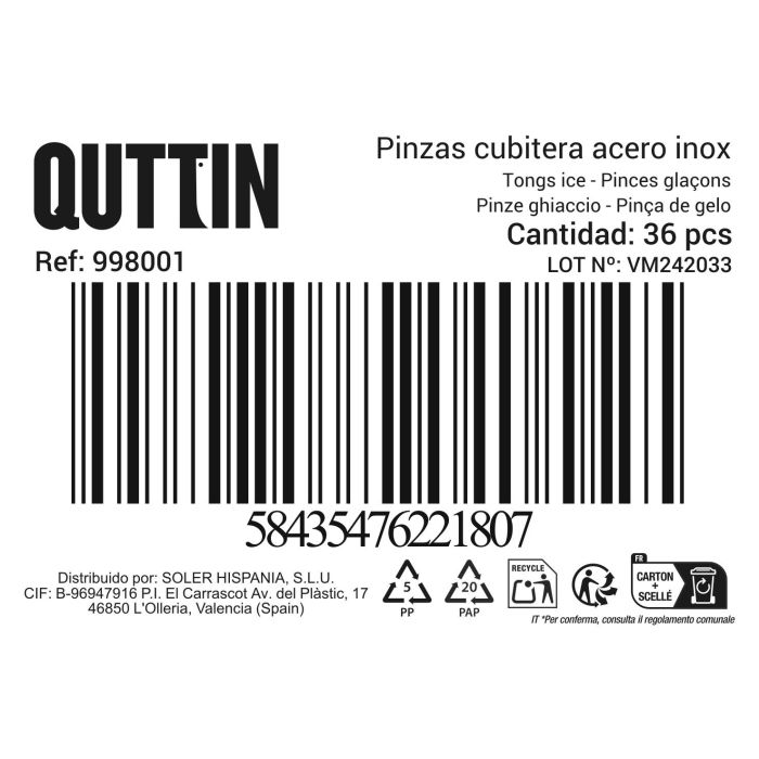 Privilege Pinzas Cubitera 19 cm Acero Inoxidable (36 Unidades) 1