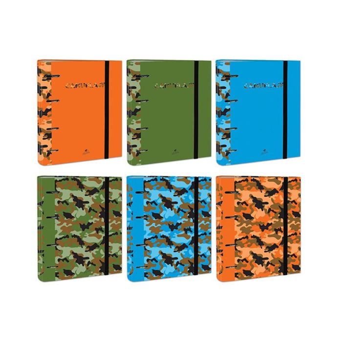 Carpeta De 4 Anillas De 40 mm Mixtas Carton Forrado Folio Colores Surtidos Camuflaje 6 Diseños 12 unidades