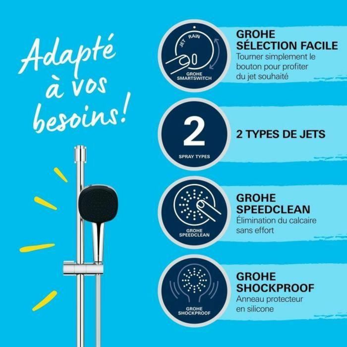 Grohe 26928001 Set de ducha con rociador de 2 chorros, barra y flexo - Fácil selección - Ahorro de agua 1 Grohe 26928001 Set de ducha con rociador de 2 chorros, barra y flexo - Fácil selección - Ahorro de agua 1