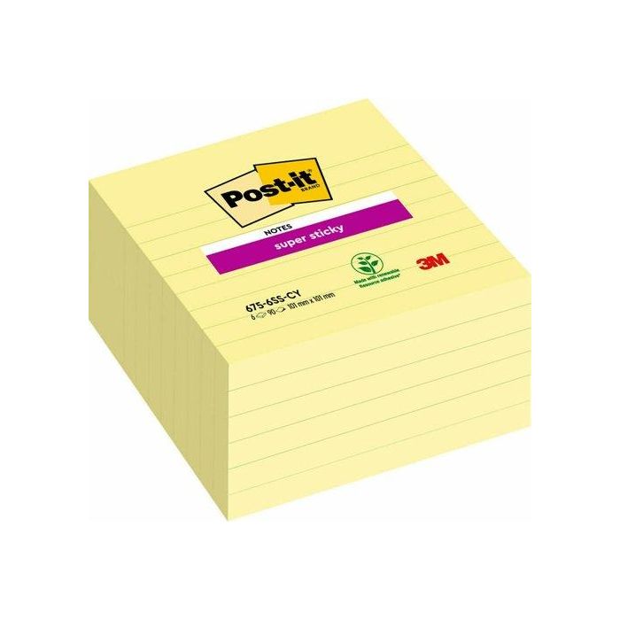Taco Notas Post-It 675 Super Sticky 101X101 Amarillo Canario Con Lineas Pack De 6