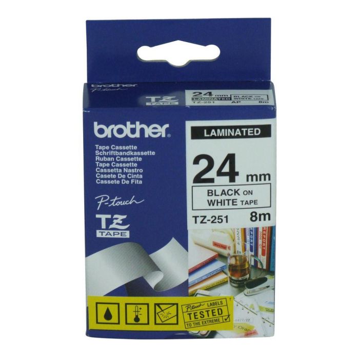 Brother Black on White Gloss Laminated Tape, 24mm Brother Black on White Gloss Laminated Tape, 24mm