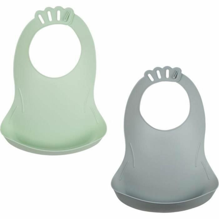 Thermobaby AAAMI10104 Set de 2 Baberos Bibou Verde Celadón Charm Gris