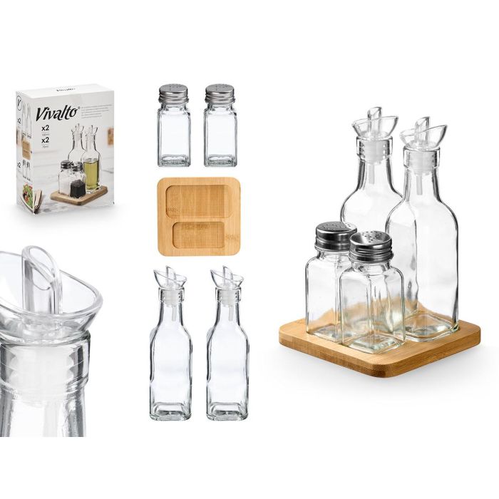 Set Aceitera, Vinagrera, Salero y Pimentero Vivalto - Vidrio, Madera y Metal (8 Unidades) Set Aceitera, Vinagrera, Salero y Pimentero Vivalto - Vidrio, Madera y Metal (8 Unidades)